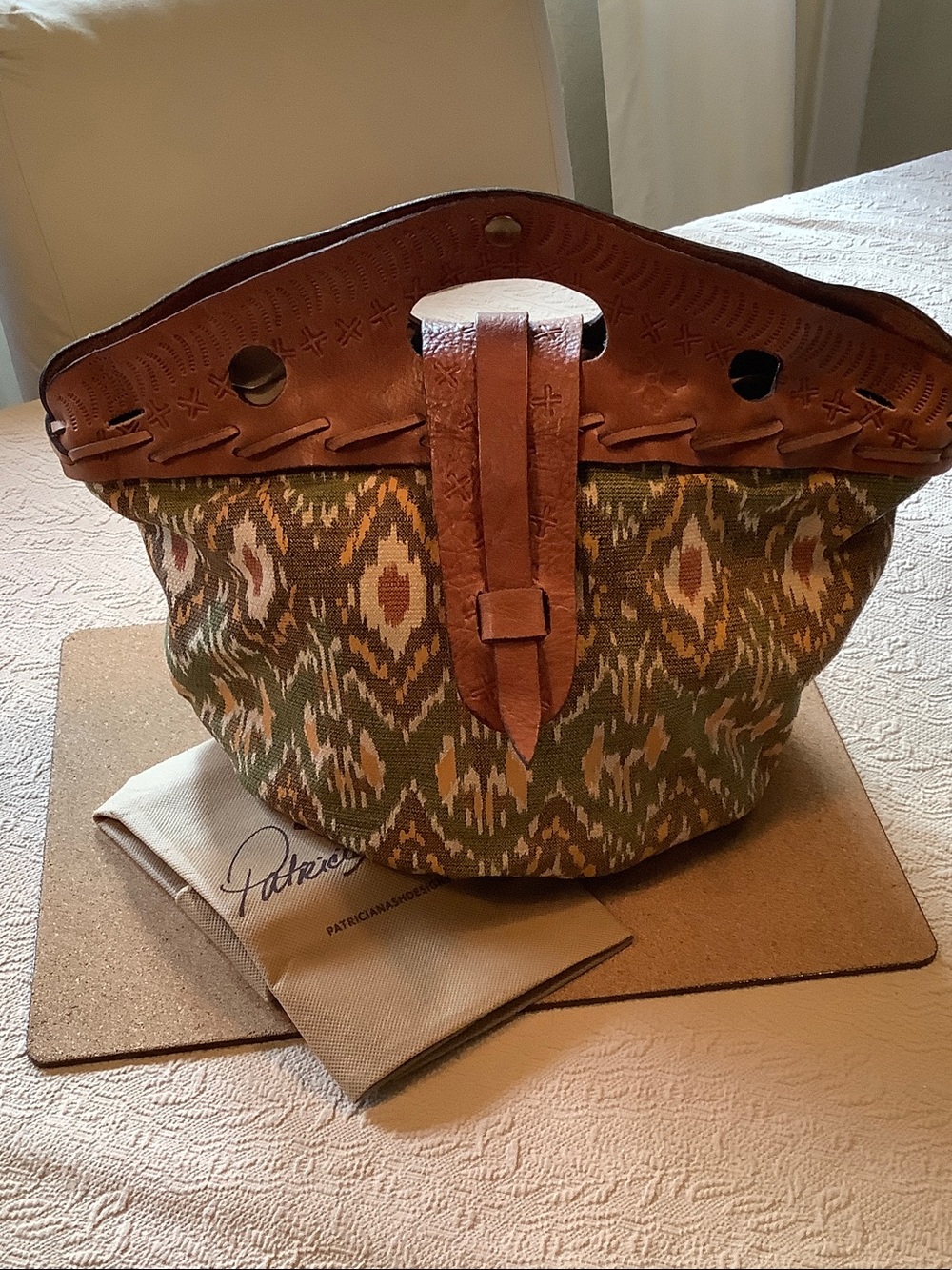 Patricia Nash Ikat Fabric & Leather Clutch Tote Bag - Picture 11 of 11
